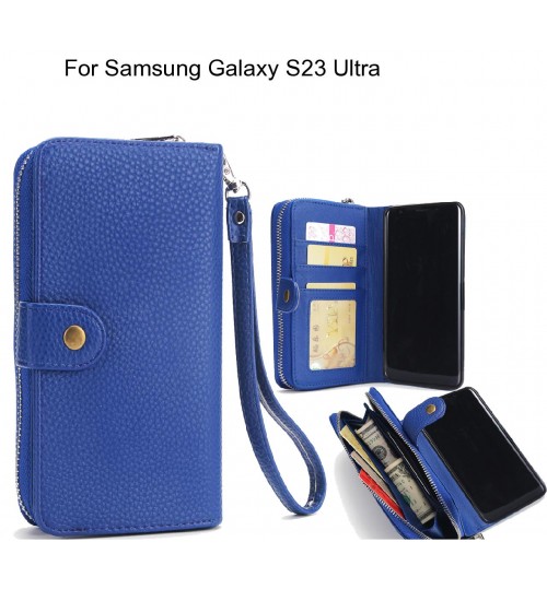 Samsung Galaxy S23 Ultra Case Coin Wallet Case Full Wallet Leather Case - Dark Blue
