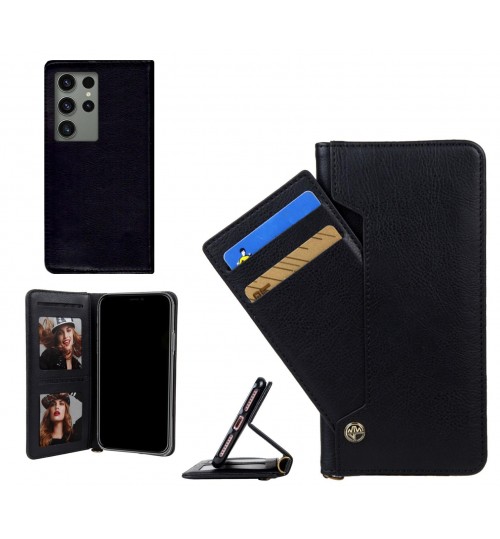 Samsung Galaxy S23 Ultra Case Slim Leather Wallet Case 4 Cards 2 Id Magnet - Black