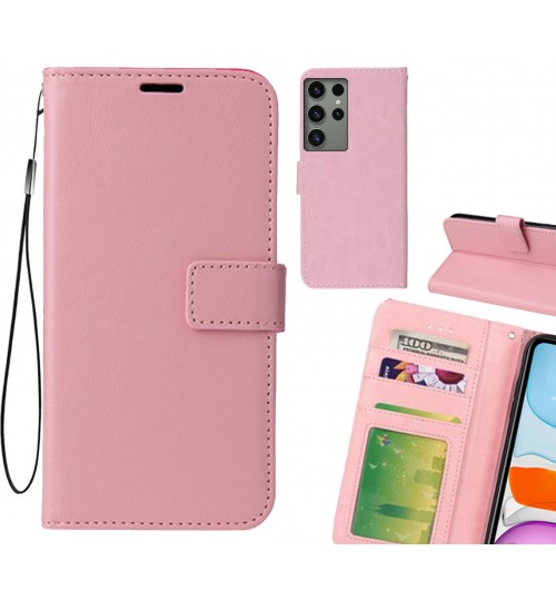 Samsung Galaxy S23 Ultra Case Fine Leather Wallet Case - Pink