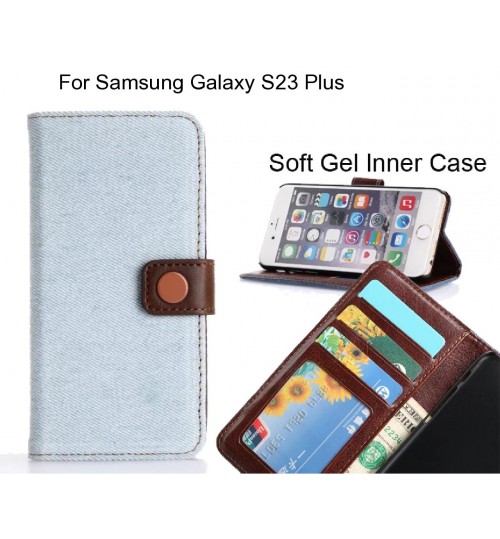 Samsung Galaxy S23 Plus  Case Ultra Slim Retro Jeans Wallet Case - Blue