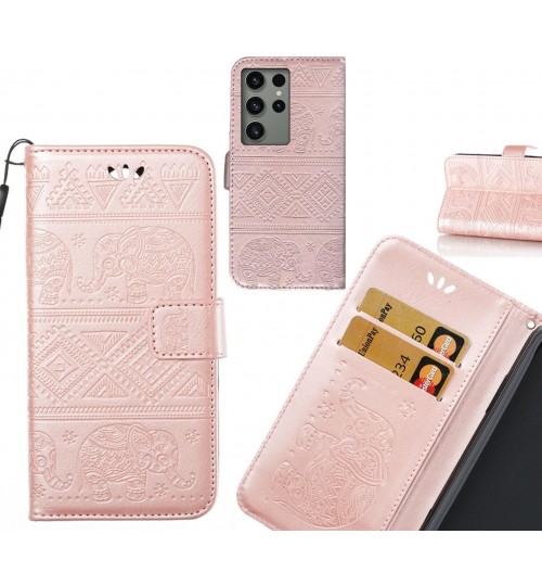 Samsung Galaxy S23 Ultra case Wallet Leather case Embossed Elephant Pattern