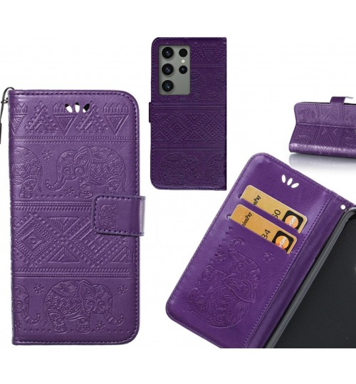 Samsung Galaxy S23 Ultra case Wallet Leather case Embossed Elephant Pattern