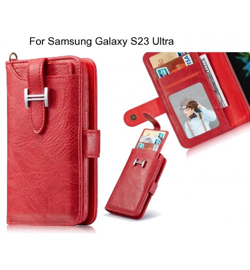 Samsung Galaxy S23 Ultra Case Retro Leather Case Multi Cards Cash Pocket - Red
