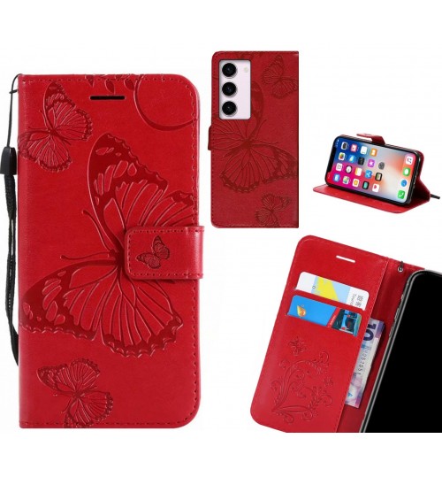 Samsung Galaxy S23 Case Embossed Butterfly Wallet Leather Case - Red