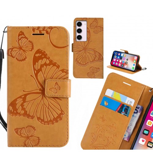 Samsung Galaxy S23 Case Embossed Butterfly Wallet Leather Case - Brown