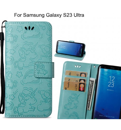 Samsung Galaxy S23 Ultra  Case Leather Wallet Case Embossed Unicon Pattern - Green