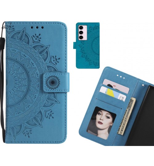 Samsung Galaxy S23 Case Mandala Embossed Leather Wallet Case - Blue
