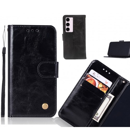 Samsung Galaxy S23 Case Vintage Fine Leather Wallet Case - Black