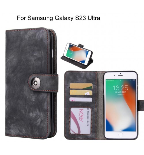Samsung Galaxy S23 Ultra Case Retro Leather Wallet Case - Black