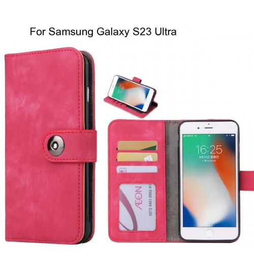 Samsung Galaxy S23 Ultra Case Retro Leather Wallet Case - Hot Pink