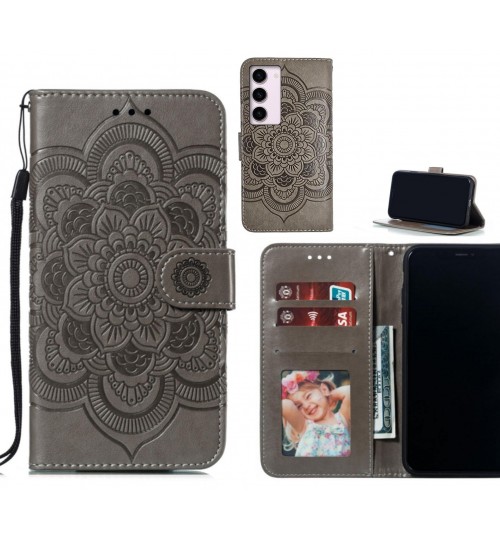 Samsung Galaxy S23 Case Leather Wallet Case Embossed Pattern - Grey