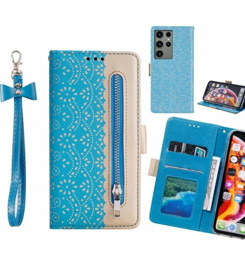 Samsung Galaxy S23 Ultra Case Multifunctional Wallet Case - Blue