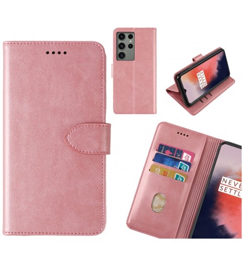 Samsung Galaxy S23 Ultra Case Premium Leather Id Wallet Case - Rose Gold