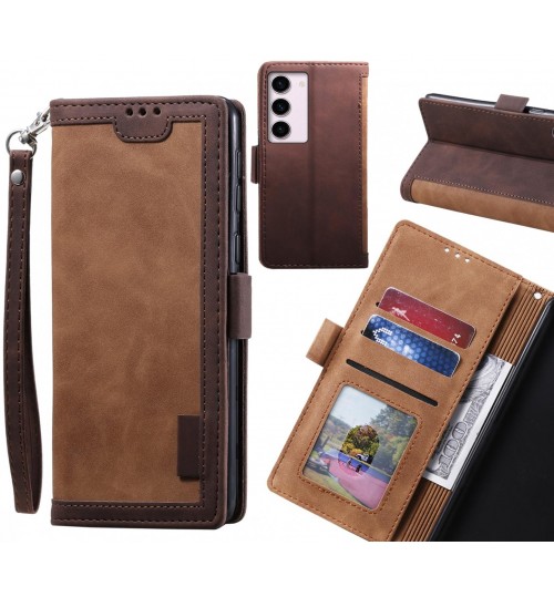 Samsung Galaxy S23 Case Wallet Denim Leather Case Cover - Brown