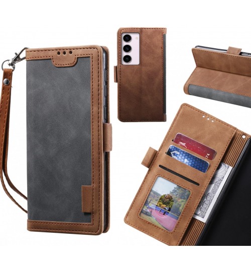 Samsung Galaxy S23 Case Wallet Denim Leather Case Cover - Grey
