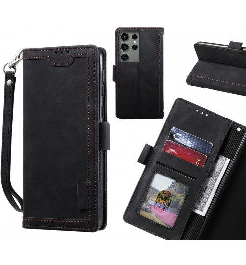Samsung Galaxy S23 Ultra Case Wallet Denim Leather Case Cover - Black