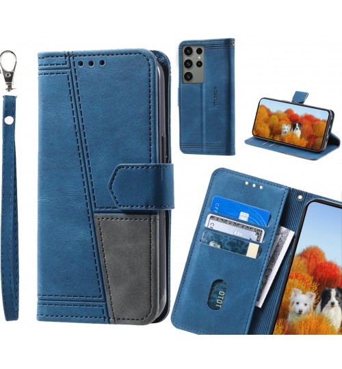Samsung Galaxy S23 Ultra Case Wallet Premium Denim Leather Cover - Blue