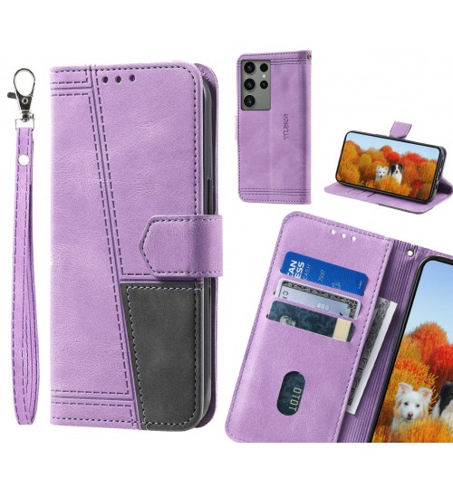 Samsung Galaxy S23 Ultra Case Wallet Premium Denim Leather Cover - Purple