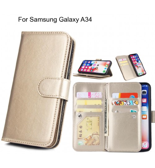 Samsung Galaxy A34 Case triple wallet leather case 9 card slots