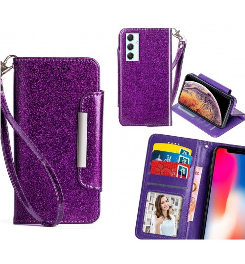 Samsung Galaxy A34 Case Glitter Wallet Case Id Wide Magnetic Closure - Purple