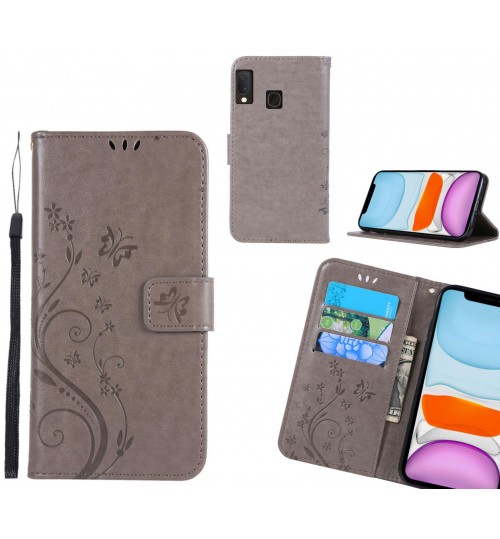 Samsung Galaxy A20e Case Embossed Butterfly Wallet Leather Cover - Grey