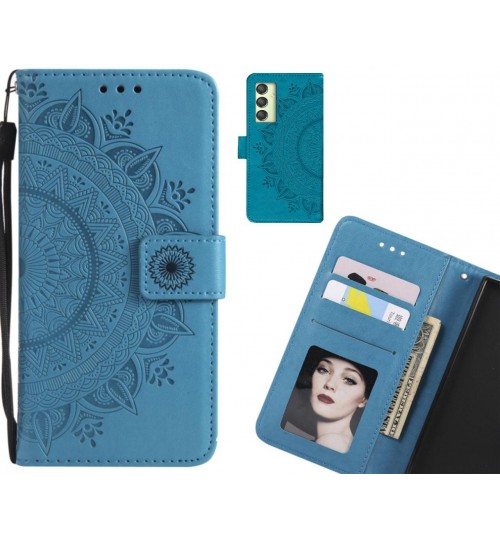 Samsung Galaxy A24 4g Case Mandala Embossed Leather Wallet Case - Blue