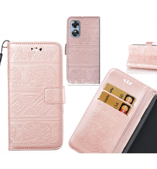 Oppo A17 case Wallet Leather case Embossed Elephant Pattern