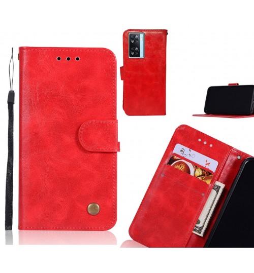 Oppo A57s Case Vintage Fine Leather Wallet Case - Red