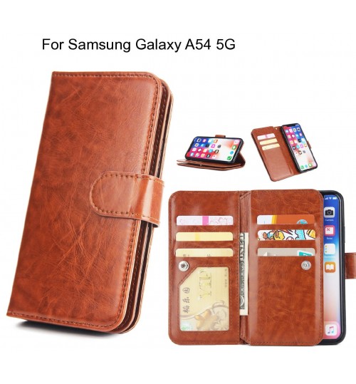 Samsung Galaxy A54 5g Case Triple Wallet Leather Case 9 Card Slots - Brown