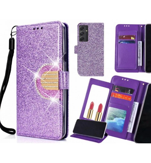 Samsung Galaxy A54 5g Case Glaring Wallet Leather Case With Mirror - Purple