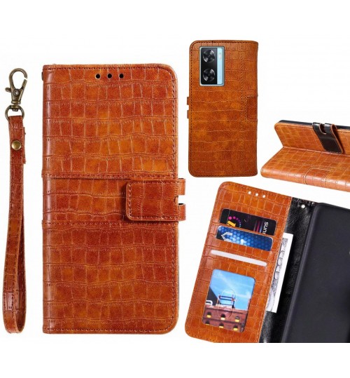 Oppo A57s Case Croco Wallet Leather Case - Brown