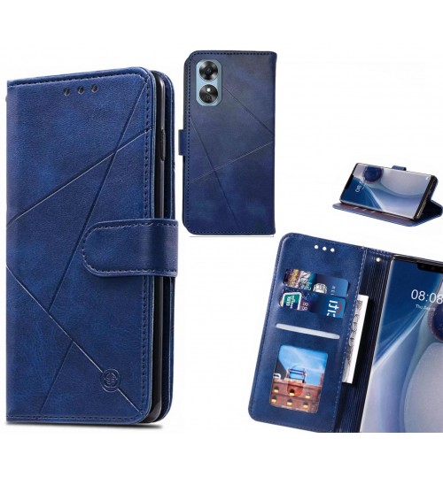 Oppo A17 Case Fine Leather Wallet Case - Blue