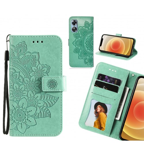 Oppo A17 Case Embossed Floral Leather Wallet Case - Green