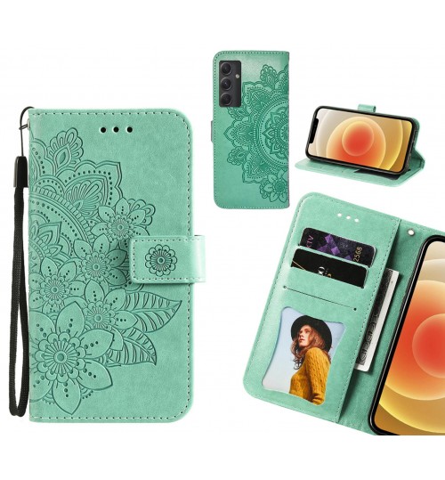 Samsung Galaxy A54 5g Case Embossed Floral Leather Wallet Case - Green