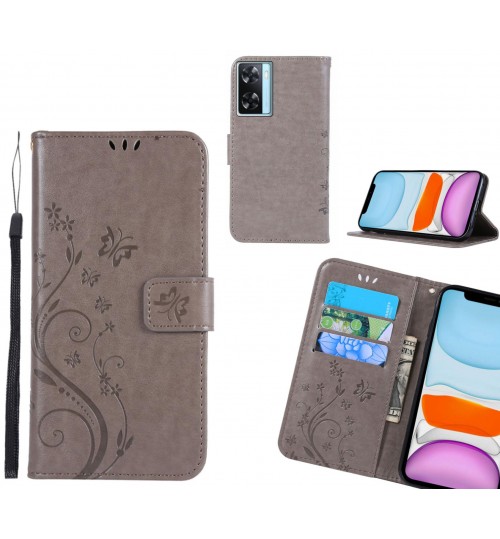 Oppo A57s Case Embossed Butterfly Wallet Leather Cover - Grey
