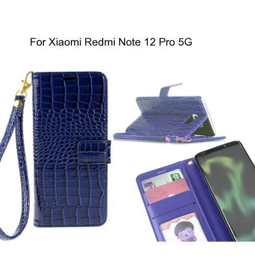 Xiaomi Redmi Note 12 Pro 5g Case Croco Wallet Leather Case - Blue