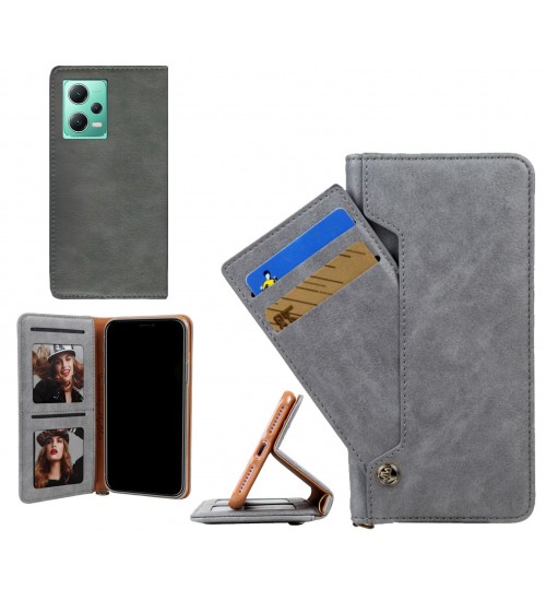Xiaomi Redmi Note 12 5g Case Slim Leather Wallet Case 4 Cards 2 Id Magnet - Grey