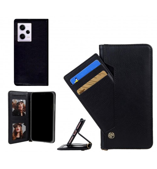 Xiaomi Redmi Note 12 Pro 5g Case Slim Leather Wallet Case 4 Cards 2 Id Magnet - Black