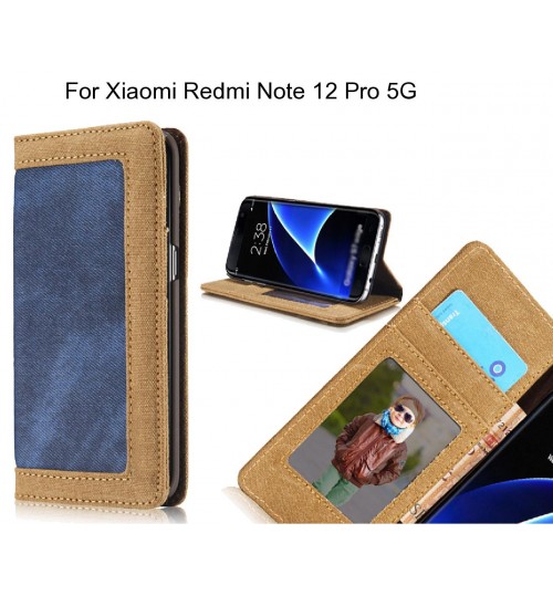Xiaomi Redmi Note 12 Pro 5g Case Contrast Denim Folio Wallet Case - Blue