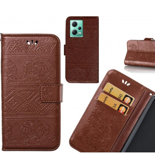 Xiaomi Redmi Note 12 5G case Wallet Leather case Embossed Elephant Pattern