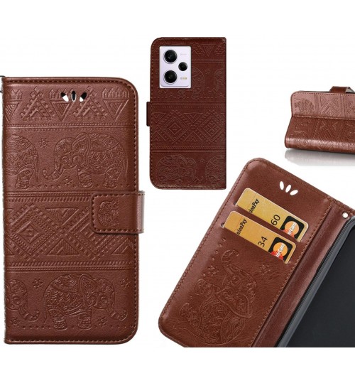 Xiaomi Redmi Note 12 Pro 5G case Wallet Leather case Embossed Elephant Pattern