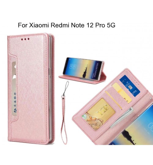Xiaomi Redmi Note 12 Pro 5g Case Silk Texture Leather Wallet Case - Rose Gold