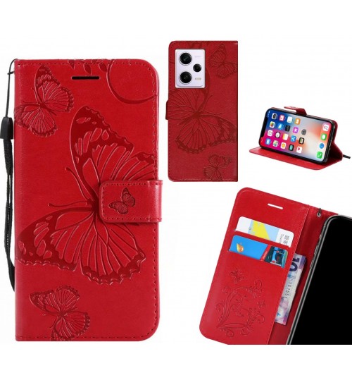 Xiaomi Redmi Note 12 Pro 5g Case Embossed Butterfly Wallet Leather Case - Red