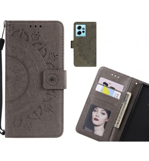 Xiaomi Redmi Note 12 4g Case Mandala Embossed Leather Wallet Case - Grey