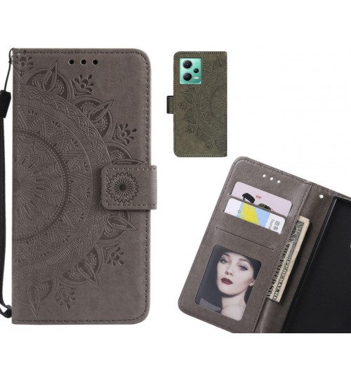 Xiaomi Redmi Note 12 5g Case Mandala Embossed Leather Wallet Case - Grey