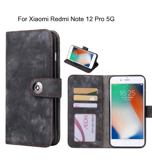 Xiaomi Redmi Note 12 Pro 5g Case Retro Leather Wallet Case - Black