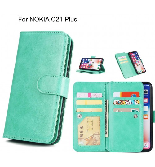 NOKIA C21 Plus Case triple wallet leather case 9 card slots