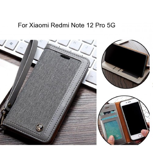 Xiaomi Redmi Note 12 Pro 5g Case Wallet Denim Leather Case - Silver