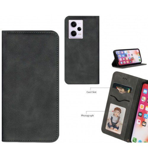 Xiaomi Redmi Note 12 Pro 5g Case Premium Leather Magnetic Wallet Case - Black