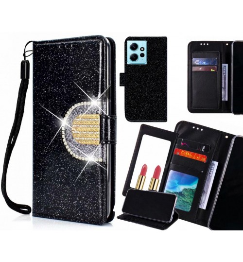 Xiaomi Redmi Note 12 4g Case Glaring Wallet Leather Case With Mirror - Black
